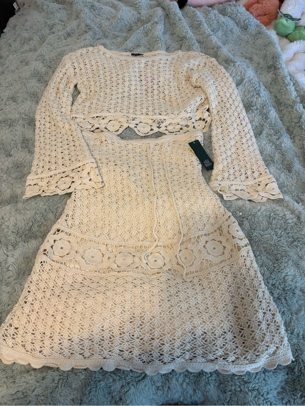 Target Cream Crochet Long Sleeve Two-Piece Dress Set
